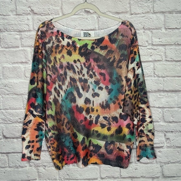 Free For Humanity Colorful Leopard Knit Long Sleeve Sweater - Picture 3 of 10